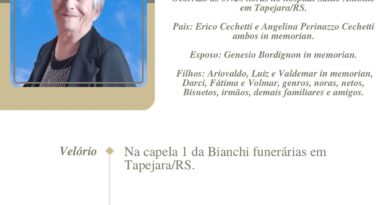Obituário: Vilma Cechetti Bordignon – “Tia Vilma”