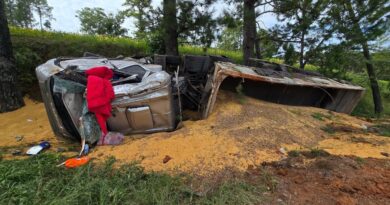 Grave acidente de trânsito é registrado na RS-463 entre Coxilha e Tapejara após caminhão carregado com soja capotar