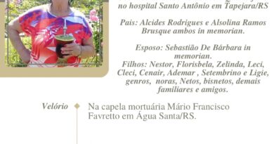 Obituário: Maria Zéliz Brusque – “Vó Zélia”