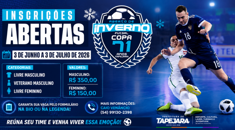 Inscrições abertas para o Aberto de Inverno de Futsal – Copa 71 Anos de Tapejara