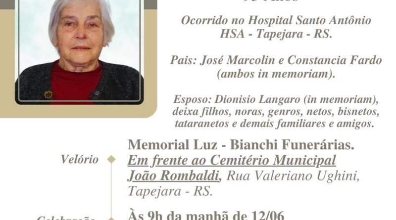 Obituário: Lurdes Vicencia Langaro