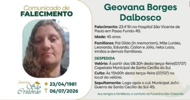 Obituário: Geovana Borges Dalbosco
